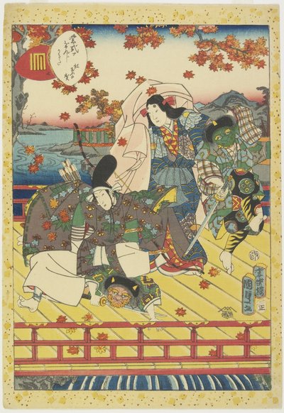 Celebración por el cambio de color de las hojas de arce, enero de 1857 de Utagawa Kunisada